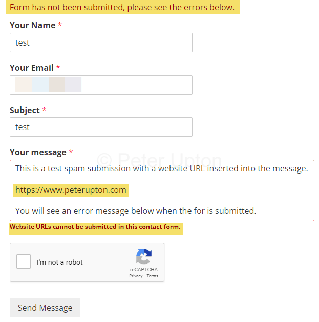 Stop WordPress Spam Messages Form Picture